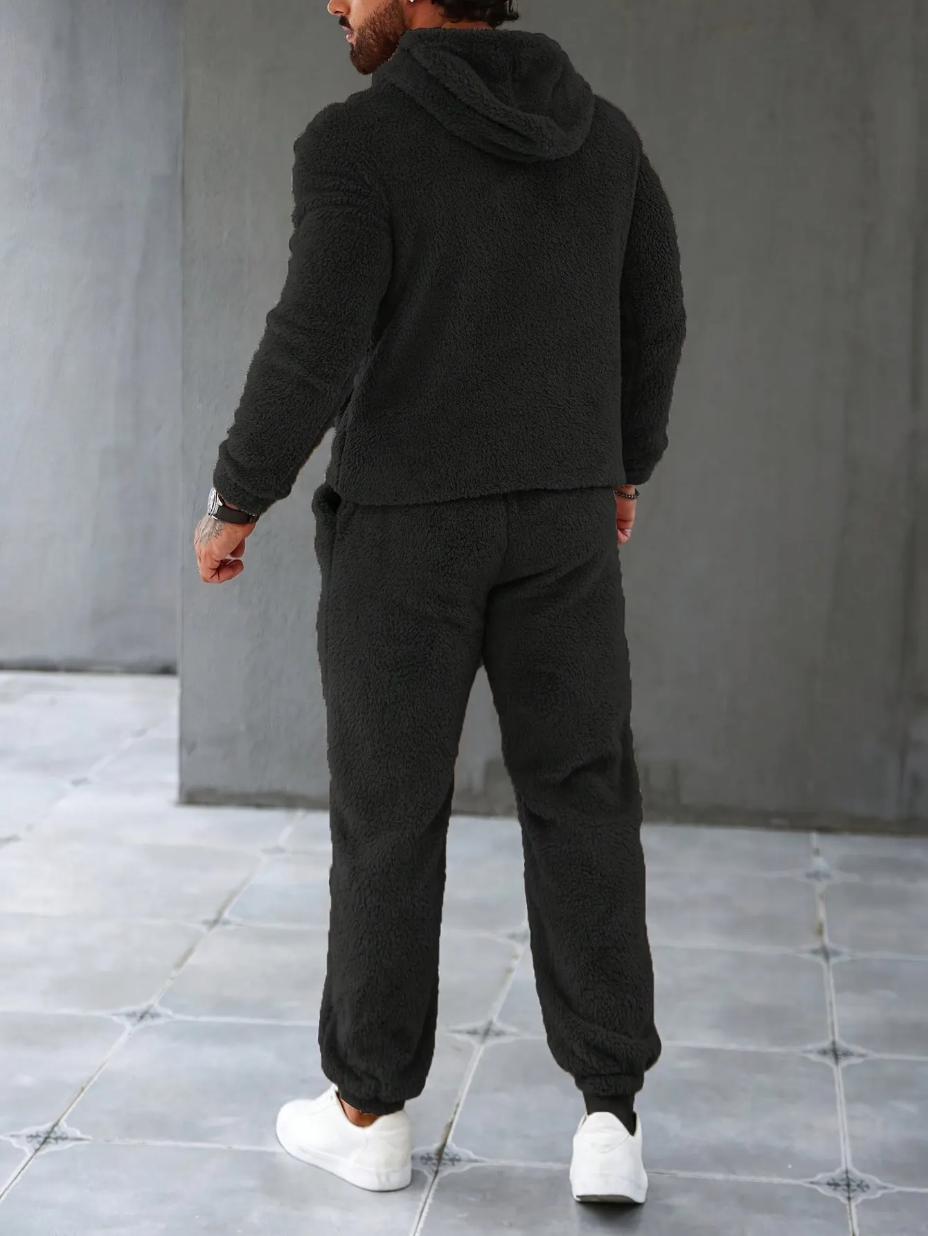 Men's Fleece Hoodie & Sweatpants Set, Casual Fall/Winter Outfit