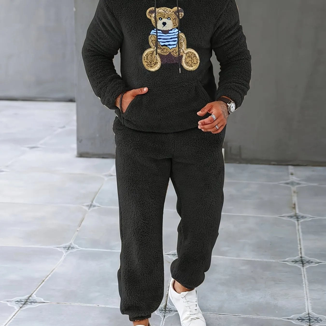 Men's Fleece Hoodie & Sweatpants Set, Casual Fall/Winter Outfit