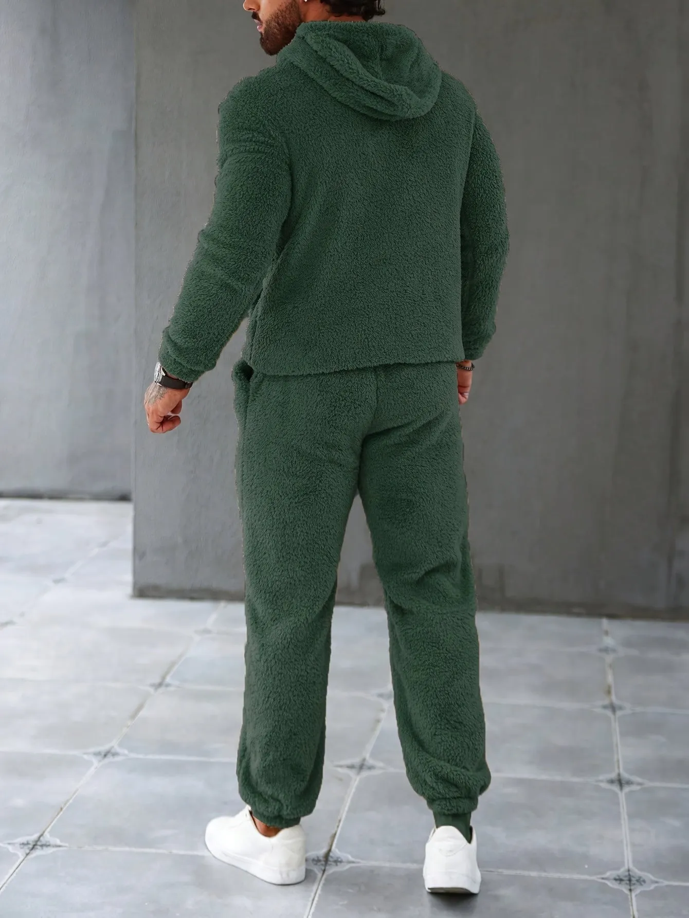 Men's Fleece Hoodie & Sweatpants Set, Casual Fall/Winter Outfit