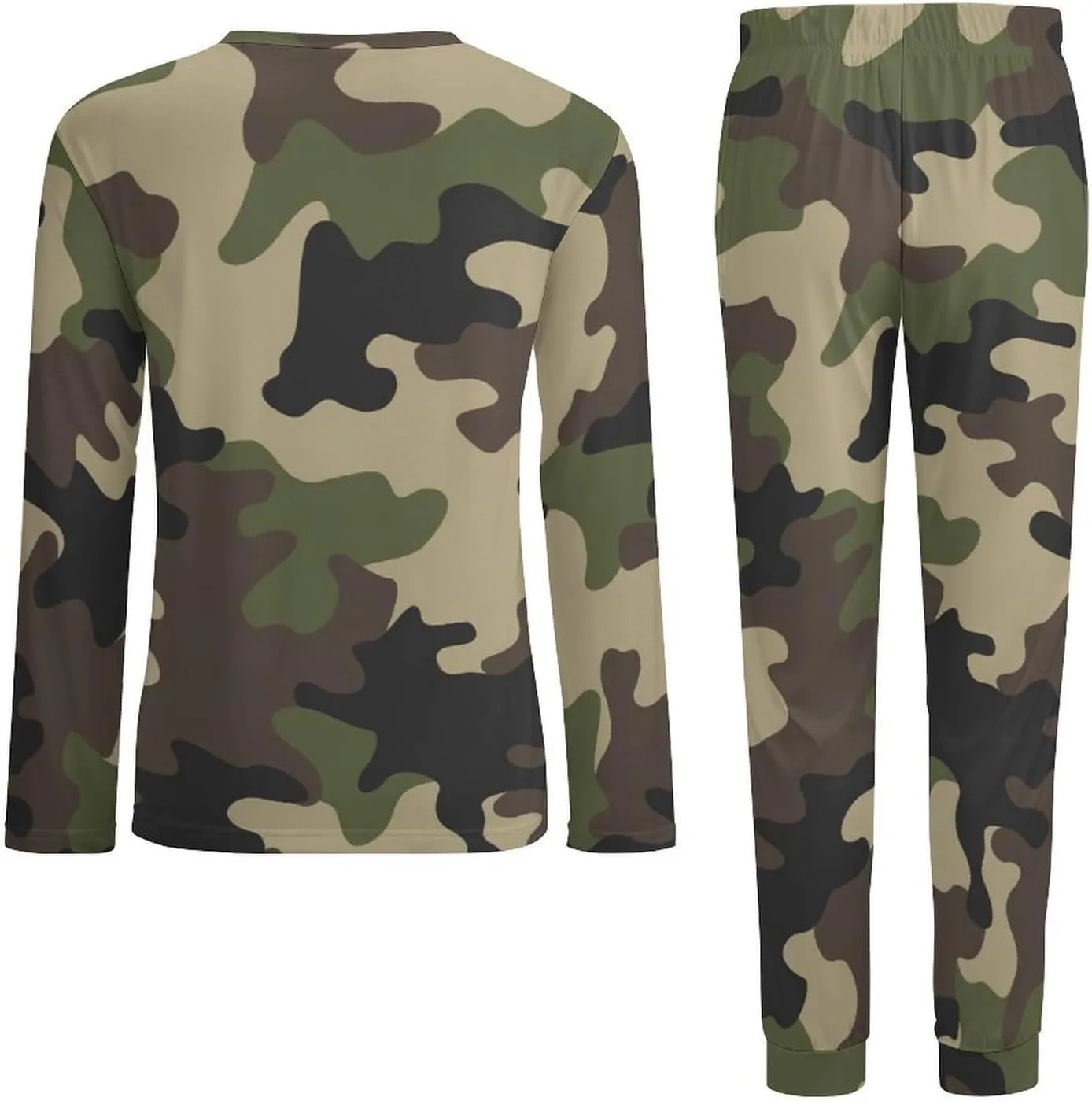 Men's Pajama Suit Army Camo Green Sleepwear Long Sleeve Top & Bottom Pant Loungewear PJ Set Cozy Nightwear
