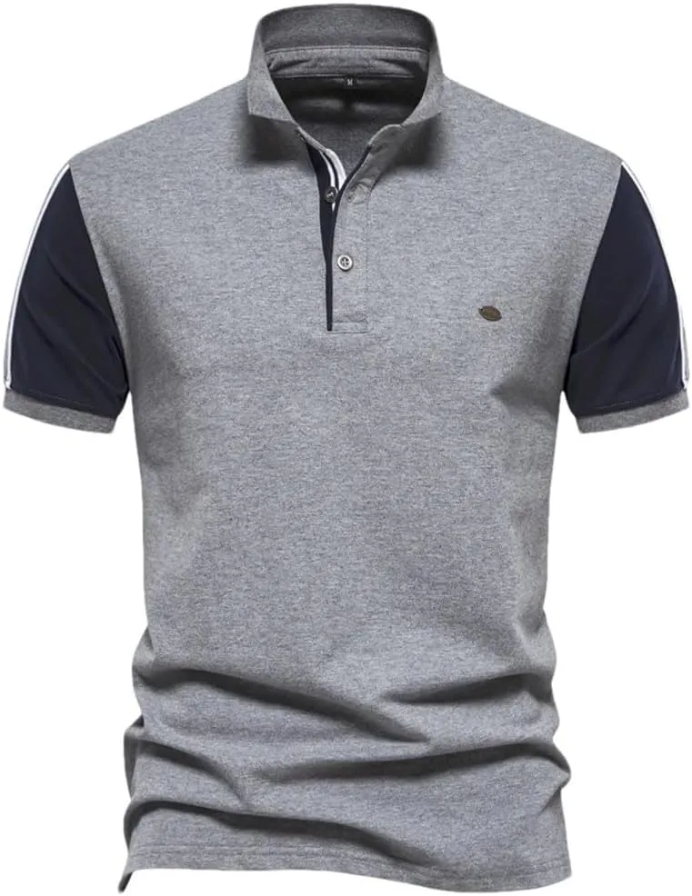 Men's Patchwork Polos Shirt Summer Quick Dry Short Sleeve Collared T Shirt Soft Breathable Comfortable Tops