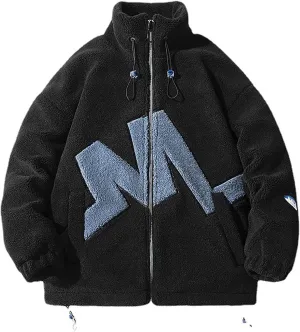 Men's Polar Fleece Coat Letter M Design Fashion Jacket Zip Up Comfortable Sportswear Oversize Couple Outfit