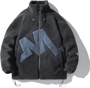 Men's Polar Fleece Coat Letter M Design Fashion Jacket Zip Up Comfortable Sportswear Oversize Couple Outfit