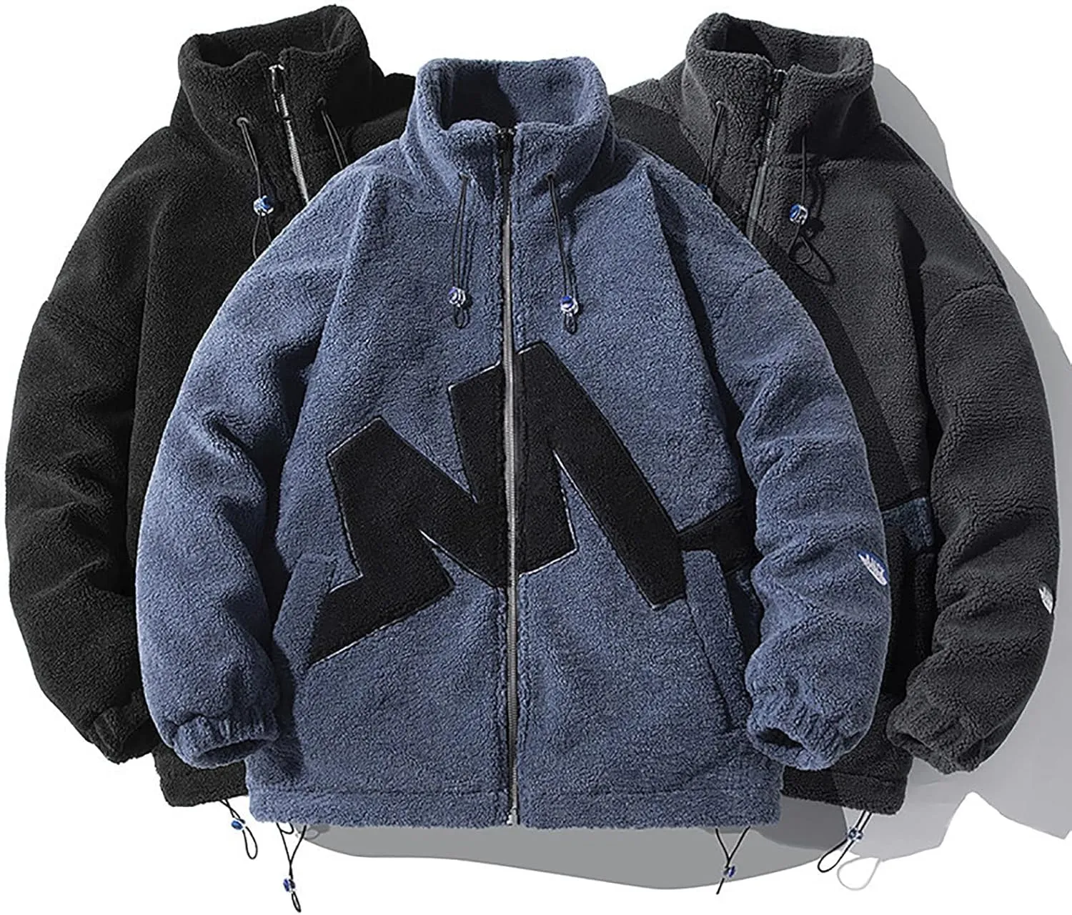 Men's Polar Fleece Coat Letter M Design Fashion Jacket Zip Up Comfortable Sportswear Oversize Couple Outfit