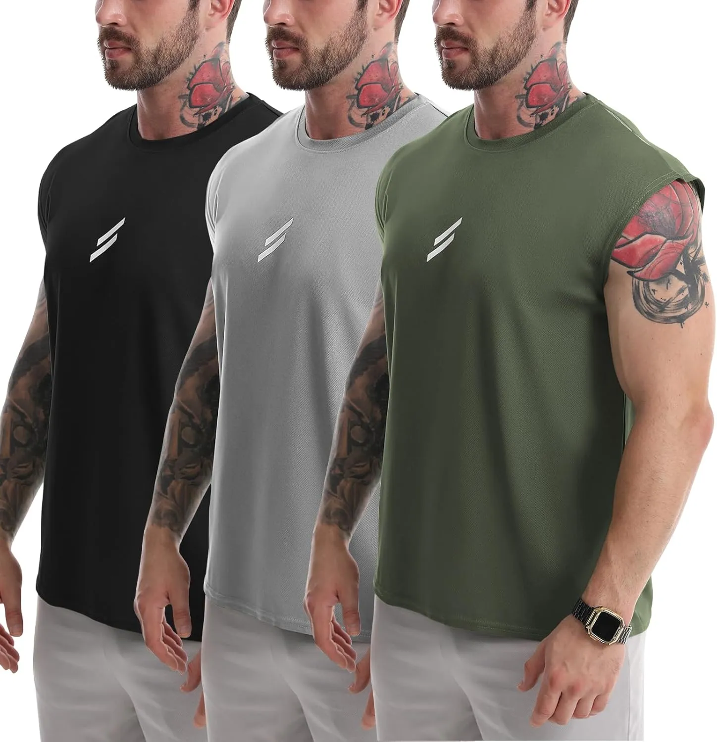 Men's Tank Tops 3 Pack Sleeveless Workout Mesh Material Quick Dry Athletic Running Gym Muscle Beach Fitness Shirts