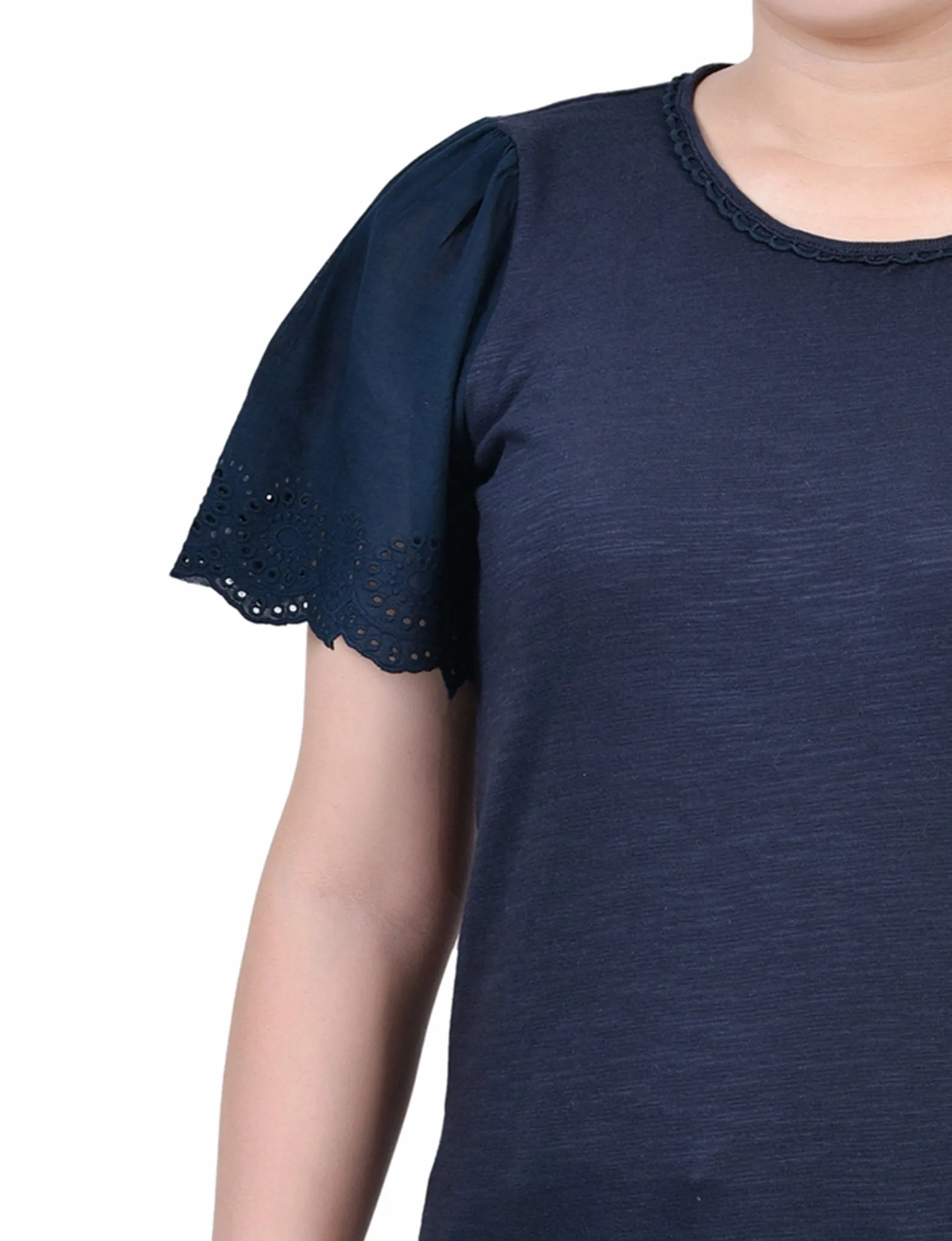 Midnight Navy Short Flutter Eyelet Sleeve Pullover
