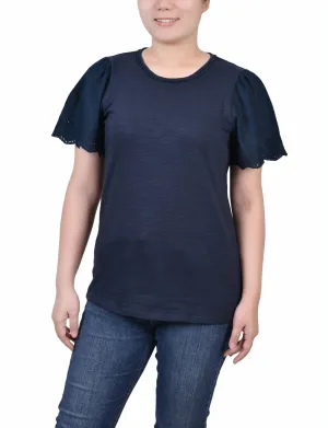 Midnight Navy Short Flutter Eyelet Sleeve Pullover