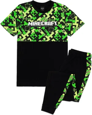 Minecraft Camo Pajama Set | Creeper Short Sleeve Top and Bottoms | Comfortable Kids Gaming Nightwear for Bedtime