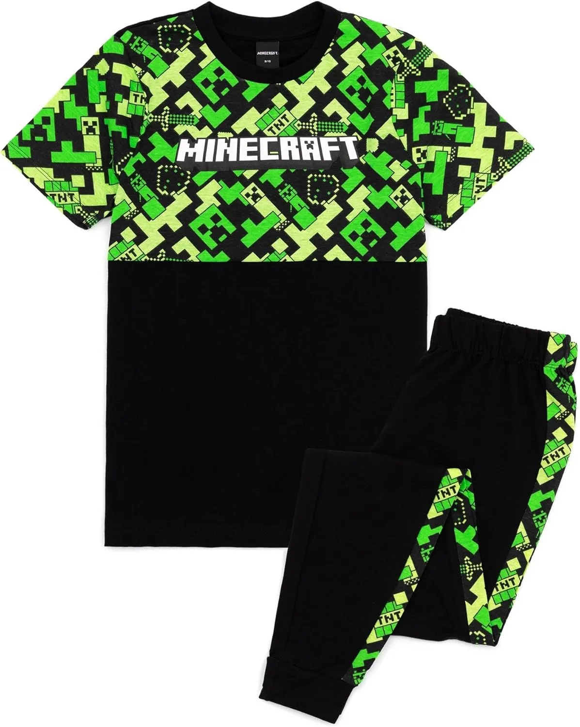 Minecraft Camo Pajama Set | Creeper Short Sleeve Top and Bottoms | Comfortable Kids Gaming Nightwear for Bedtime