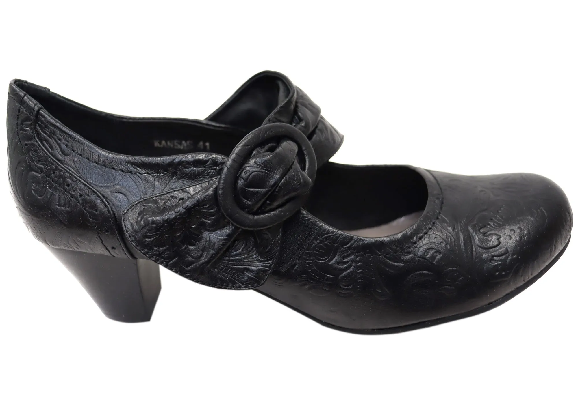 Miss M Kansas Womens Leather Comfortable Leather Mary Jane Heels
