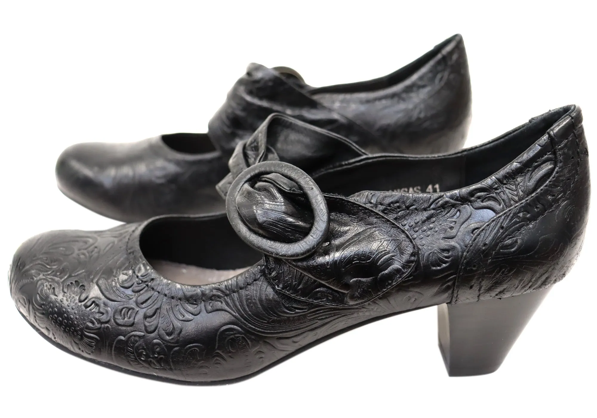Miss M Kansas Womens Leather Comfortable Leather Mary Jane Heels