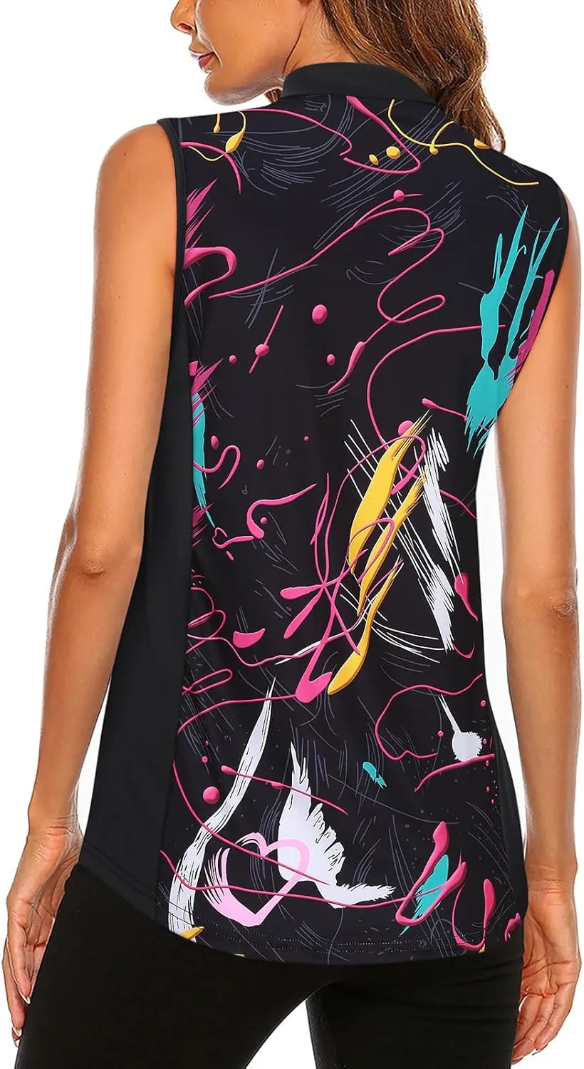 Misyula Style Women's Sleeveless Golf Shirts 1/4 Zip Polo Tennis Workout Tank Tops S-2XL