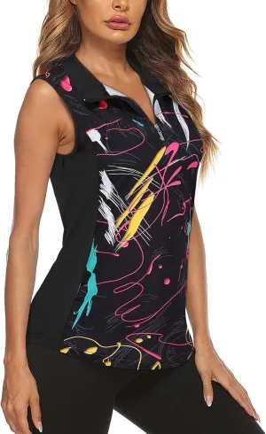 Misyula Style Women's Sleeveless Golf Shirts 1/4 Zip Polo Tennis Workout Tank Tops S-2XL