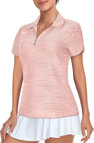 Misyula Womens Golf Shirt Short Sleeve Quarter Zip Polo Casual Workout Tops S-XXL