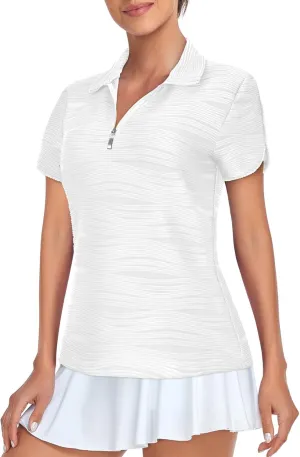 Misyula Womens Golf Shirt Short Sleeve Quarter Zip Polo Casual Workout Tops S-XXL