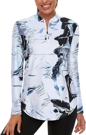 Misyula Womens Golf Shirts 1/4 Zip Sun Protection Quick Dry Tennis Running Athletic Workout Tops