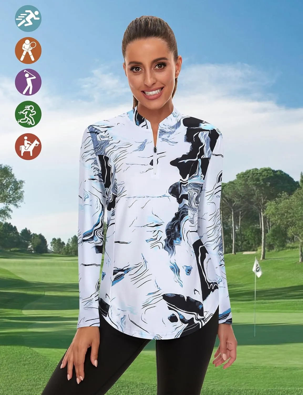 Misyula Womens Golf Shirts 1/4 Zip Sun Protection Quick Dry Tennis Running Athletic Workout Tops