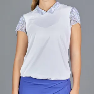 Notebook Short-sleeve Collar Top (white/print)