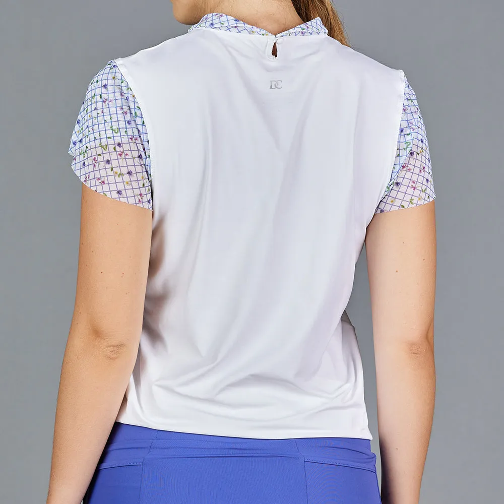 Notebook Short-sleeve Collar Top (white/print)
