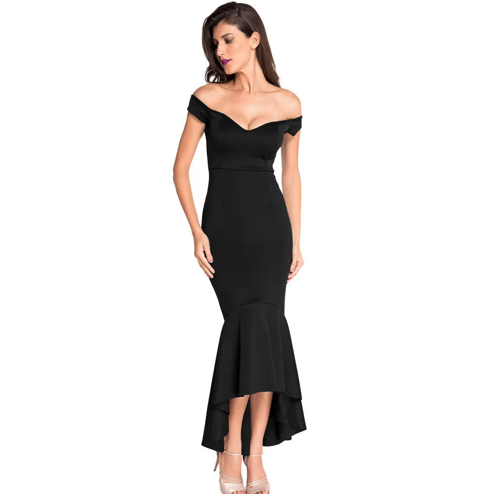 Off-Shoulder Deep V-neck Bodycon Mermaid Irregular Dress
