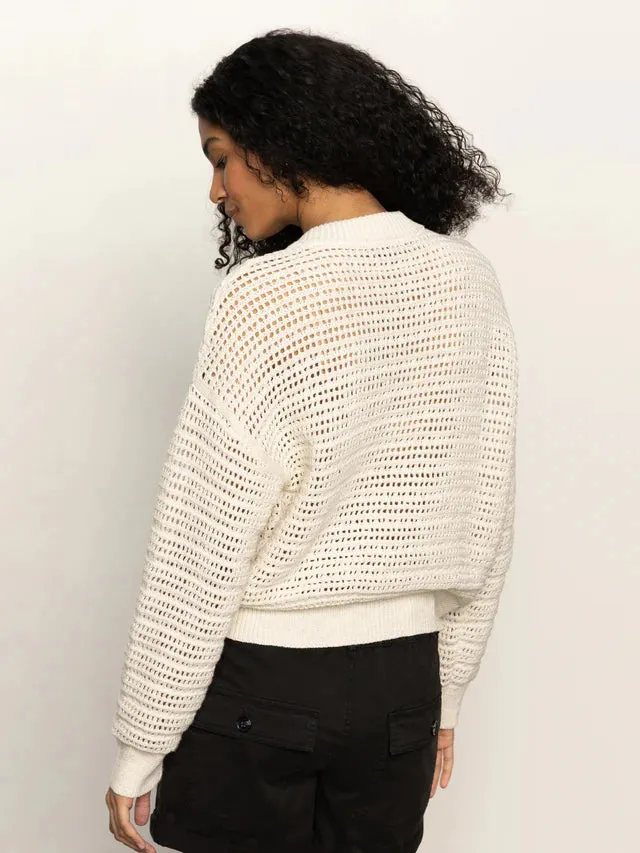 Open Knit Bomber Jacket - Chalk