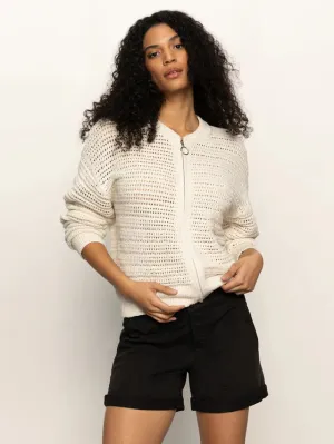 Open Knit Bomber Jacket - Chalk