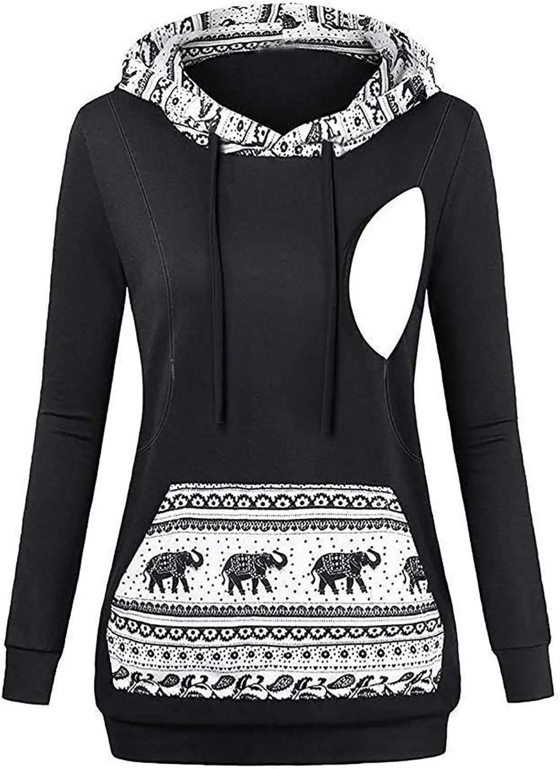 Oversized Sweatshirt For Women Pregnant Oversized Long Hoodie Raglan Sleeve Long Sleeve Drawstring Sweatshirt 2024 Breastfeeding Loose Pullover Top Black Large