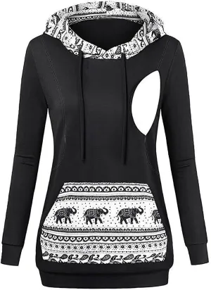 Oversized Sweatshirt For Women Pregnant Oversized Long Hoodie Raglan Sleeve Long Sleeve Drawstring Sweatshirt 2024 Breastfeeding Loose Pullover Top Black Large