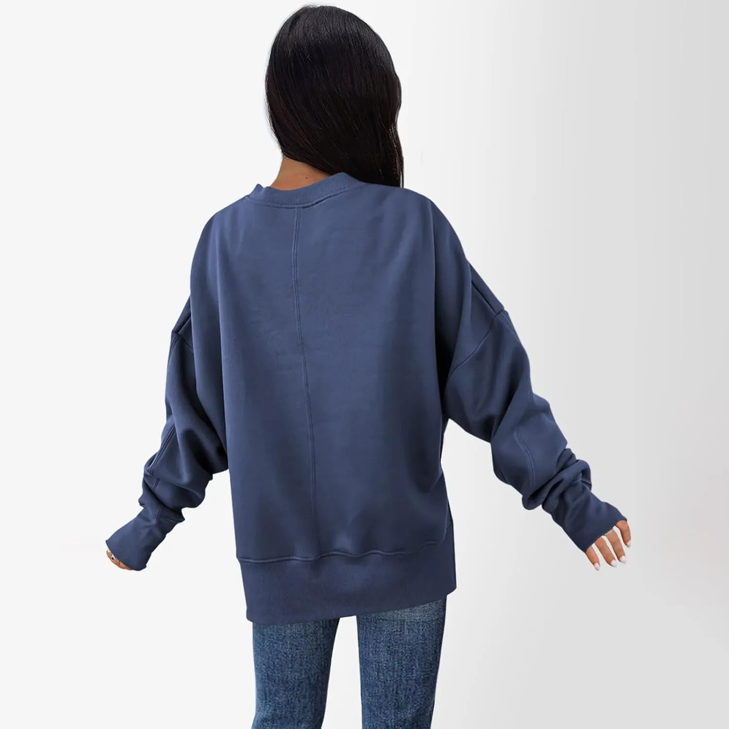 Oversized Sweatshirts for Women 2024 Fall Crew Neck Long Sleeve Tunic Tops Hoodless Cute Side Slit Pull Over Outfits