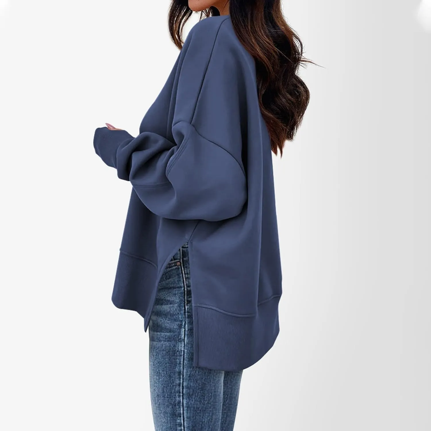 Oversized Sweatshirts for Women 2024 Fall Crew Neck Long Sleeve Tunic Tops Hoodless Cute Side Slit Pull Over Outfits