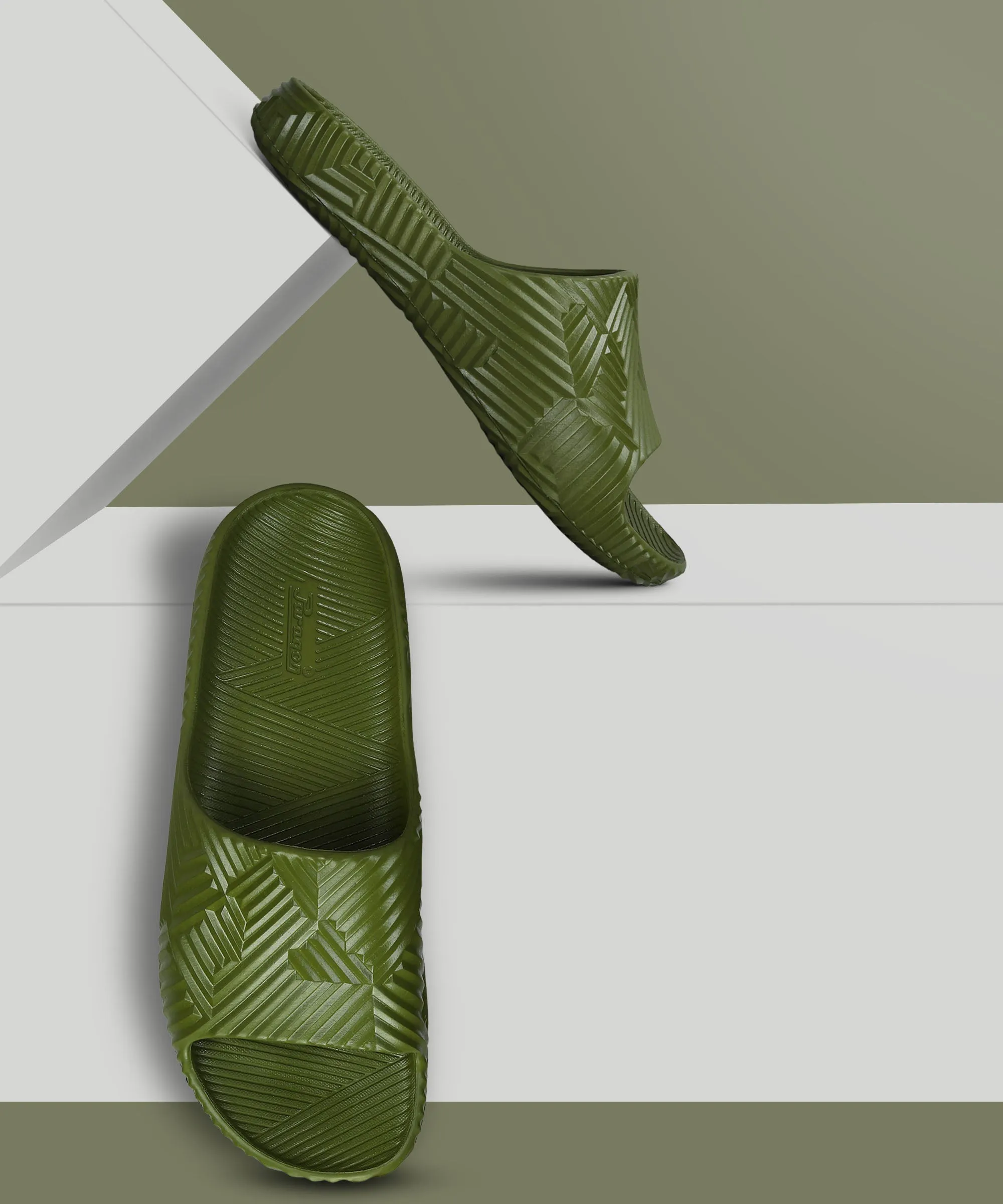 Paragon EVK10924G Men's Waterproof Olive Sliders with Comfortable Anti-Skid Sole