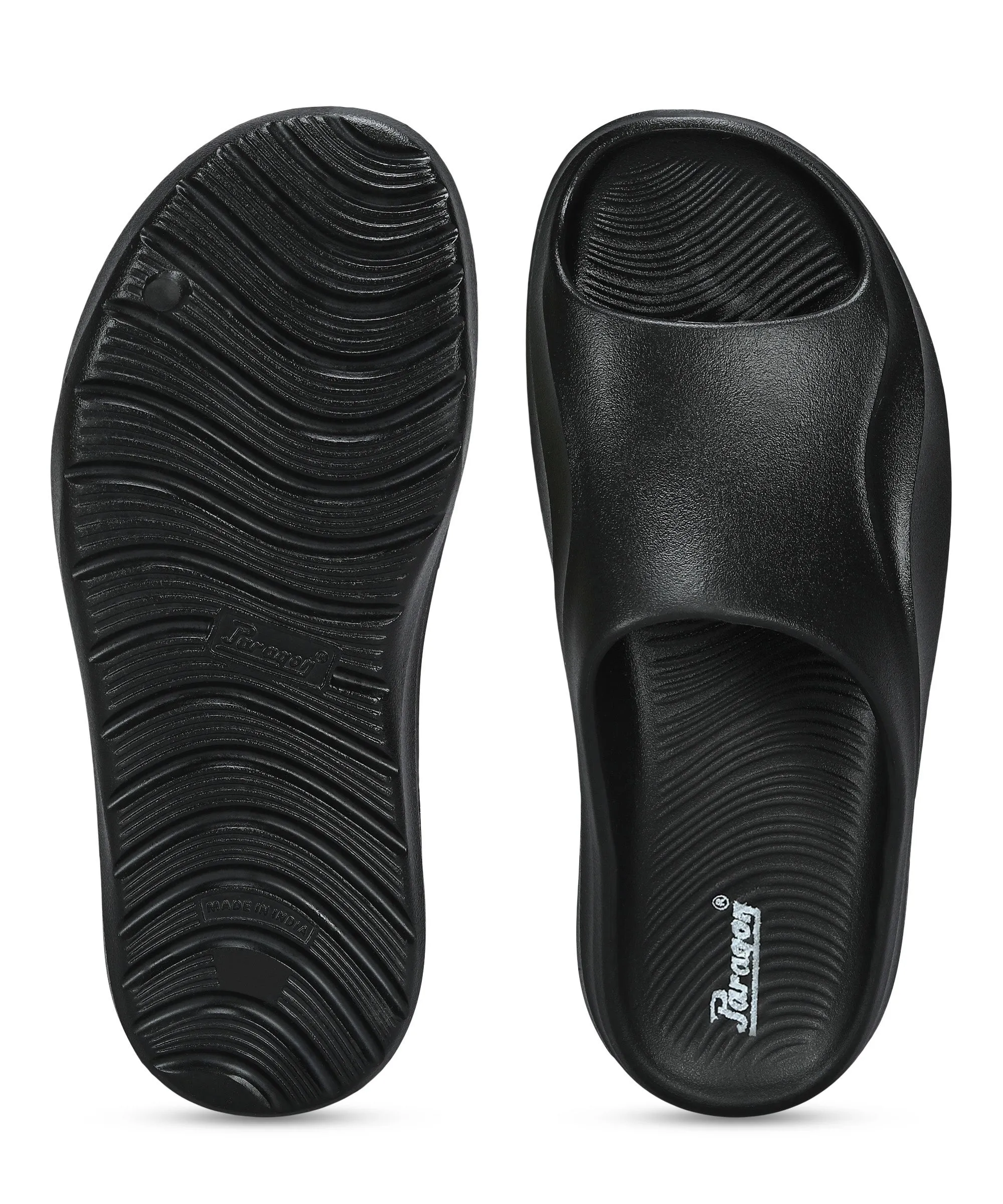 Paragon Men's Watreproof Black Sliders with Comfortable Anti-Skid Sole