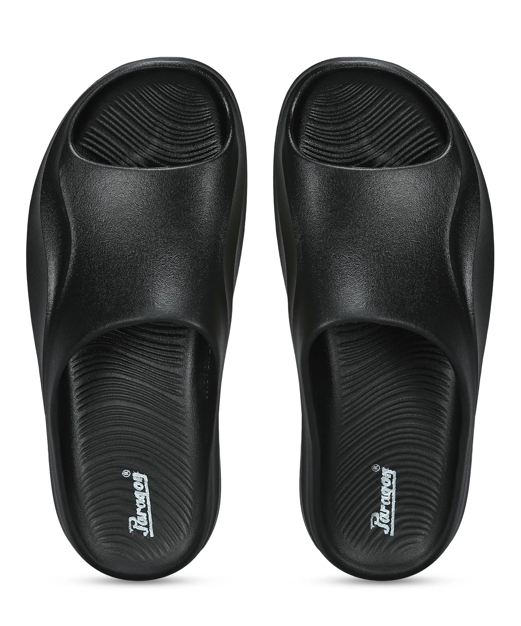 Paragon Men's Watreproof Black Sliders with Comfortable Anti-Skid Sole