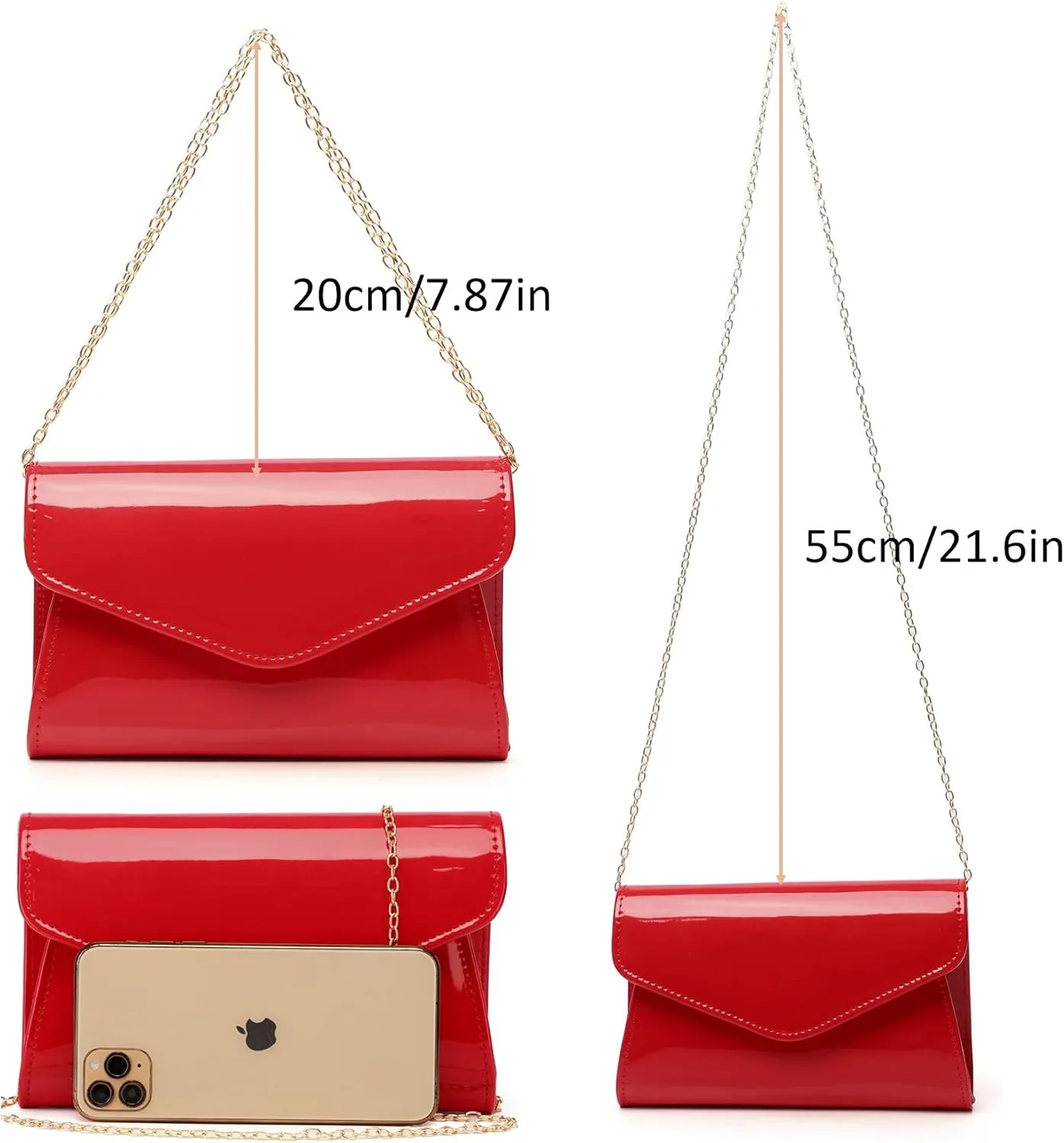 Patent Leather Envelope Clutch Womens Evening Handbag Stylish Crossbody Shoulder Bag Purse for Christmas Wedding Party Prom