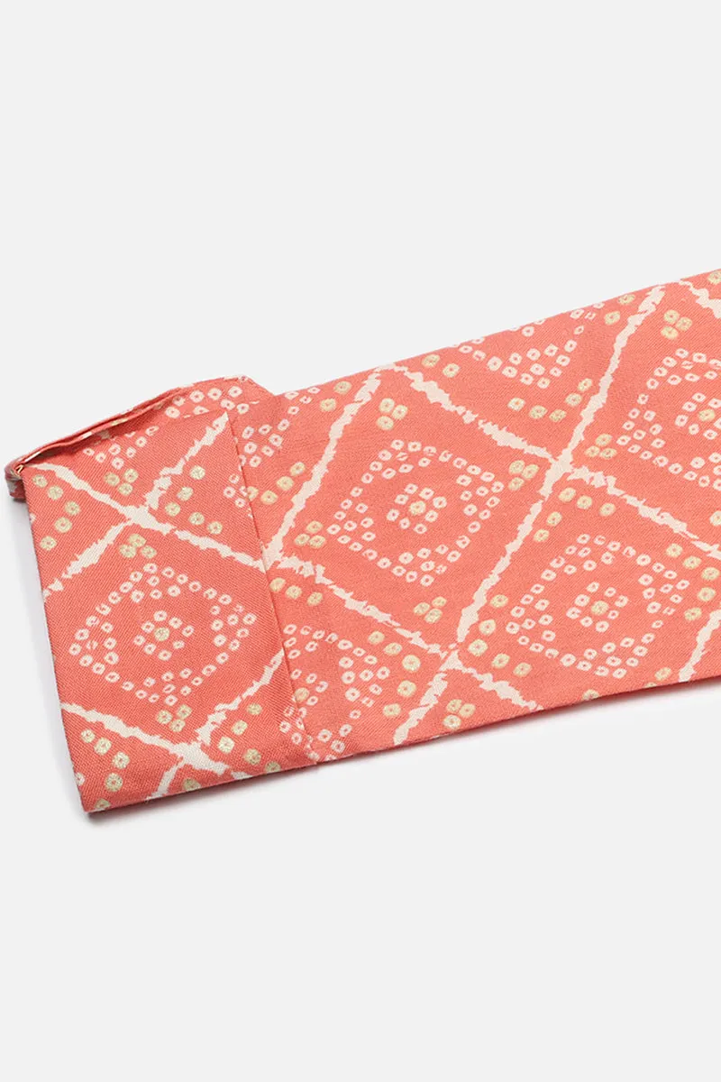Peach Cotton Blend Geometric Bandhani Printed Tunic Top