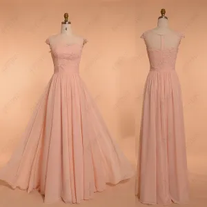 Peach Modest Bridesmaid Dresses Long Elegant