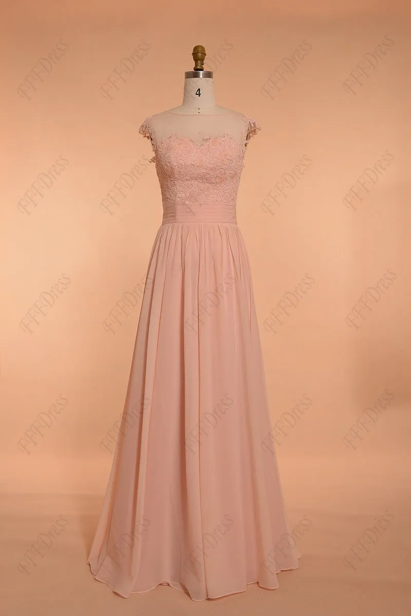 Peach Modest Bridesmaid Dresses Long Elegant