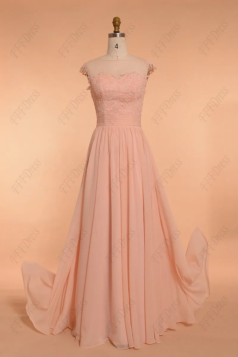 Peach Modest Bridesmaid Dresses Long Elegant