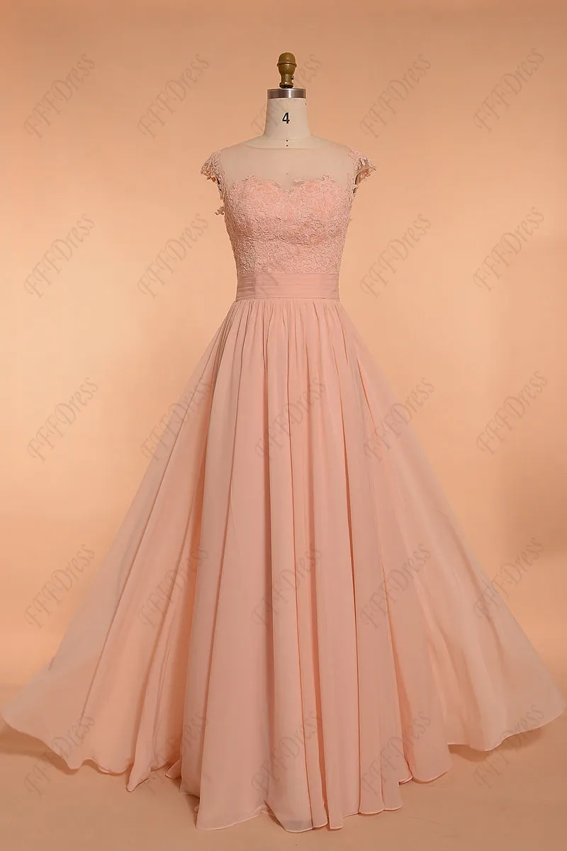 Peach Modest Bridesmaid Dresses Long Elegant