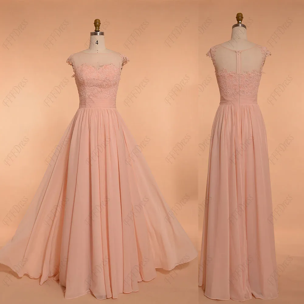 Peach Modest Bridesmaid Dresses Long Elegant