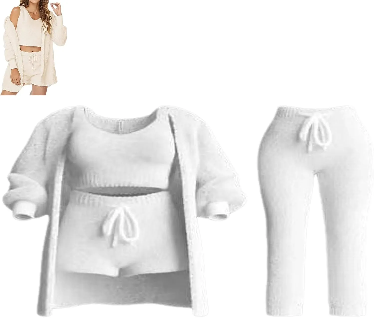 Pleshycozy Womens, Pleshy Cozy Knit Set, 4/3Piece PleshyCozy Pajama Set, Plush Cardigan Pajama Loungewear Set