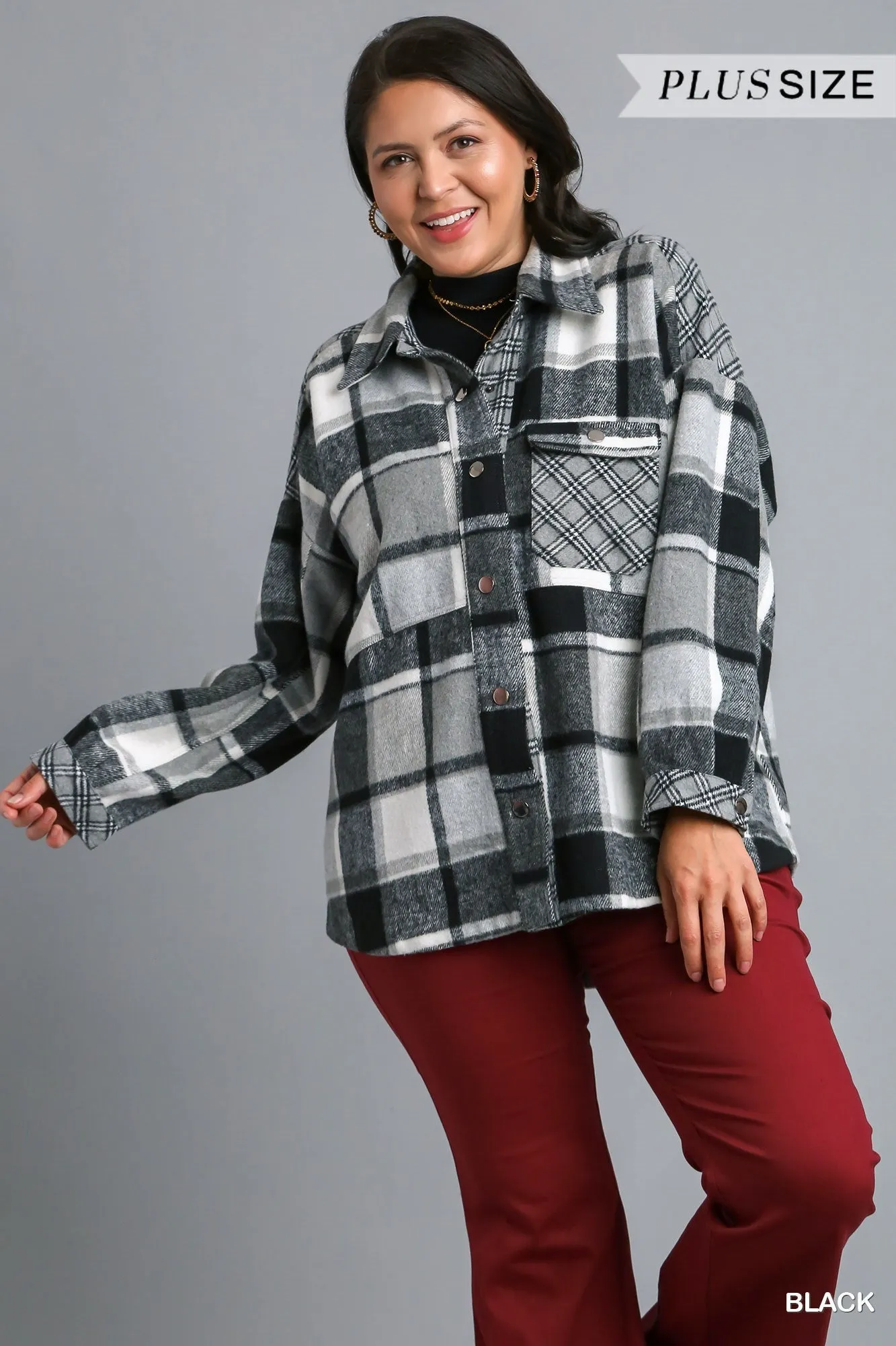 Plus Contrast Plaid Jacket in Black