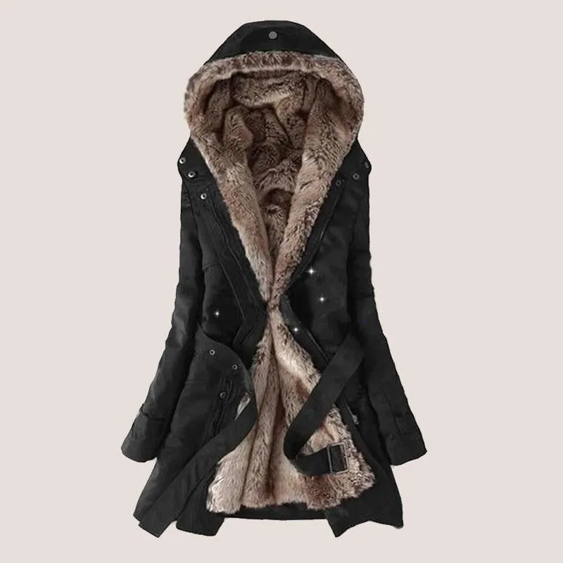 Plus Size Hooded Belt Windproof Coat