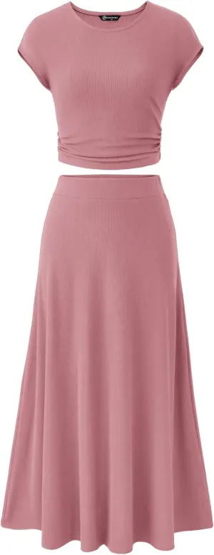 PRETTYGARDEN Smmer Two Piece Skirt Set for Women 2025 Dressy Casual Knit Matching Travel Spring Vacation Lounge Outfits