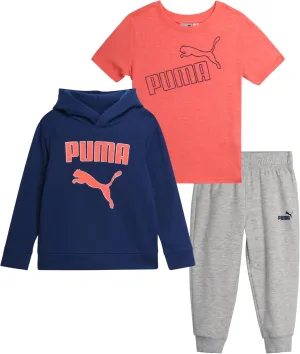 PUMA Toddler Boys' Activewear Set - 3 Piece Active Fleece T-Shirt, Hoodie Sweatshirt, and Jogger Pants Set for Boys (12M-4T)