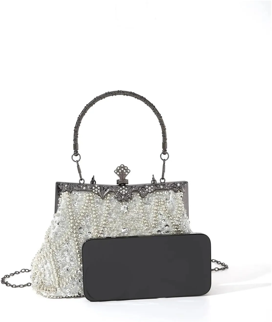 Rhinestone Clutch Vintage Trend Heavy Industry Embroidery Flower Beaded Hand-held Evening Bag For Partywedding