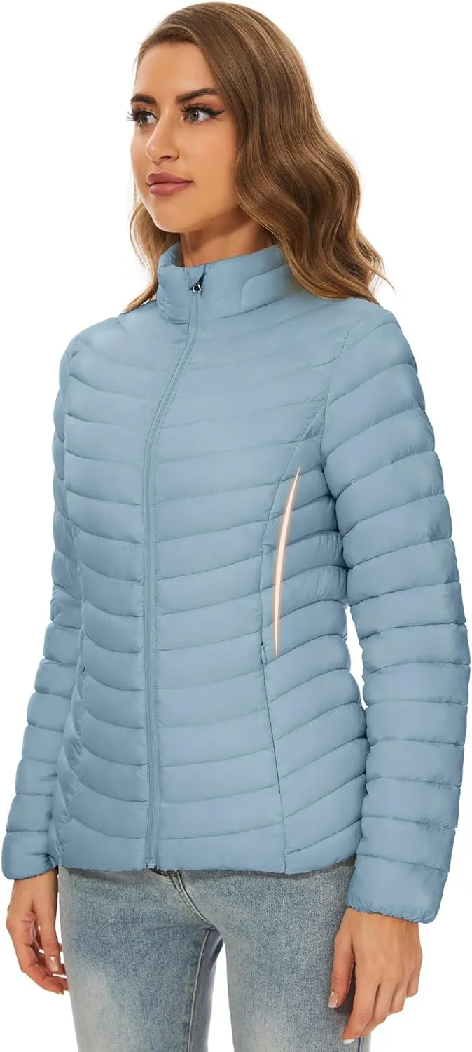 ROYAL MATRIX Women's Packable Puffer Jacket Lightweight Quilted Puffer Jacket Winter Warm Puffy Jacket with Stand Collar