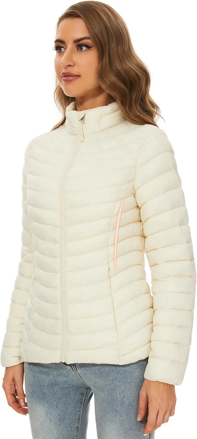 ROYAL MATRIX Women's Packable Puffer Jacket Lightweight Quilted Puffer Jacket Winter Warm Puffy Jacket with Stand Collar