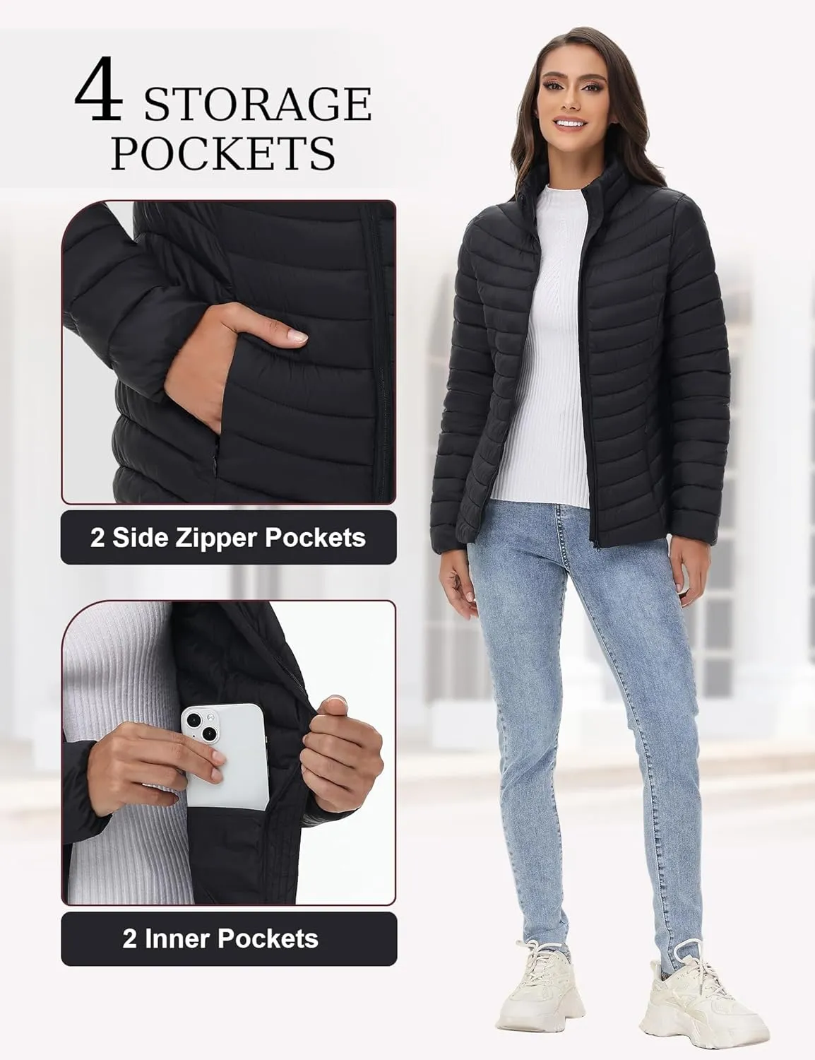 ROYAL MATRIX Women's Packable Puffer Jacket Lightweight Quilted Puffer Jacket Winter Warm Puffy Jacket with Stand Collar