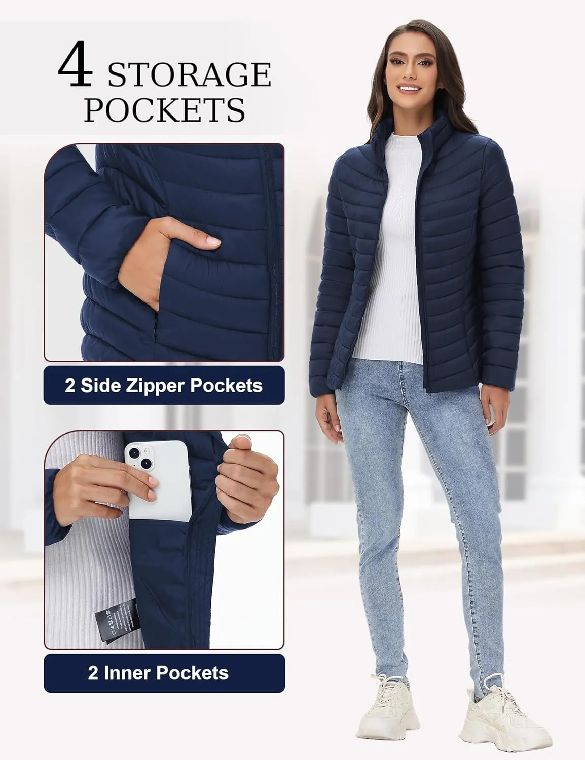 ROYAL MATRIX Women's Packable Puffer Jacket Lightweight Quilted Puffer Jacket Winter Warm Puffy Jacket with Stand Collar